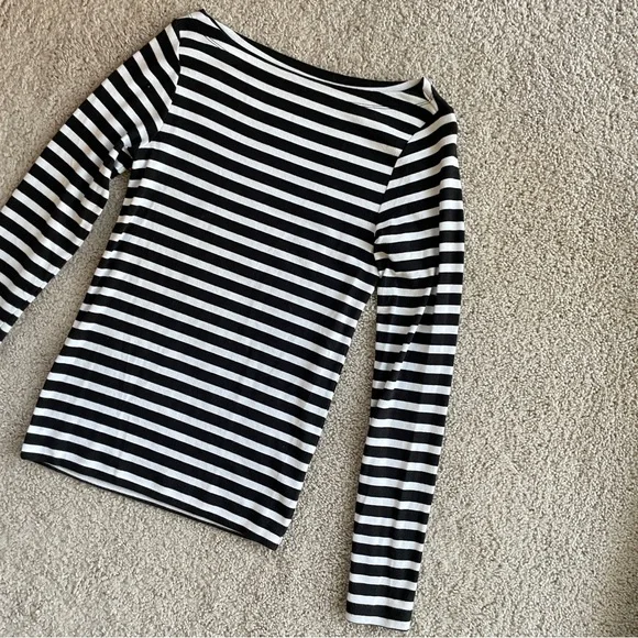 GAP Boatneck Black White Stripes Modern T Long Sleeve Top Size Small Solid Tee - Picture 4 of 8